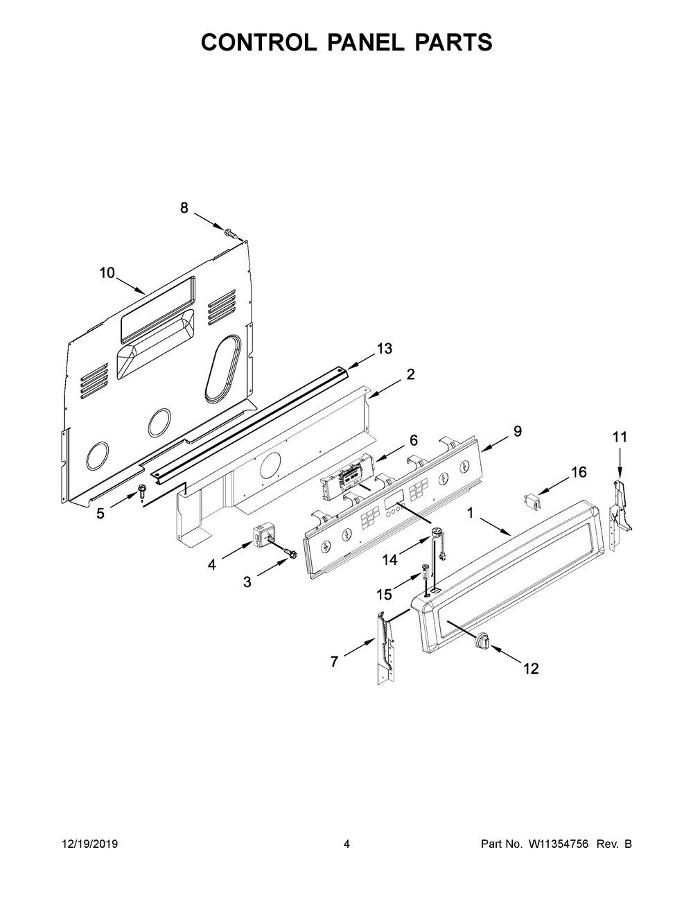 Control Panel Parts Diagram and Parts List for YMER8800FW2  Maytag Range