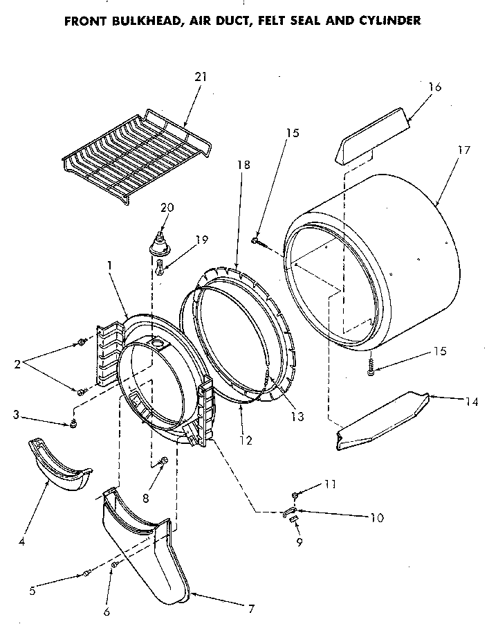 Front Bulkhead Diagram and Parts List for NG6819L53838  Speed Queen Dryer