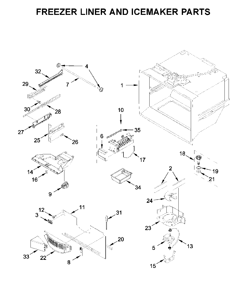 Freezer liner and icemaker parts Diagram and Parts List for MFF2258FEZ04  Maytag Refrigerator