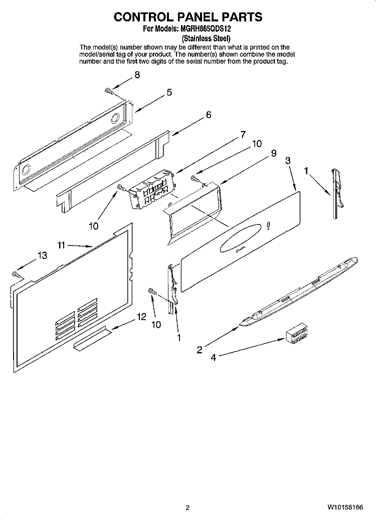 CONTROL PANEL PARTS Diagram and Parts List for MGRH865QDS12  Maytag Range