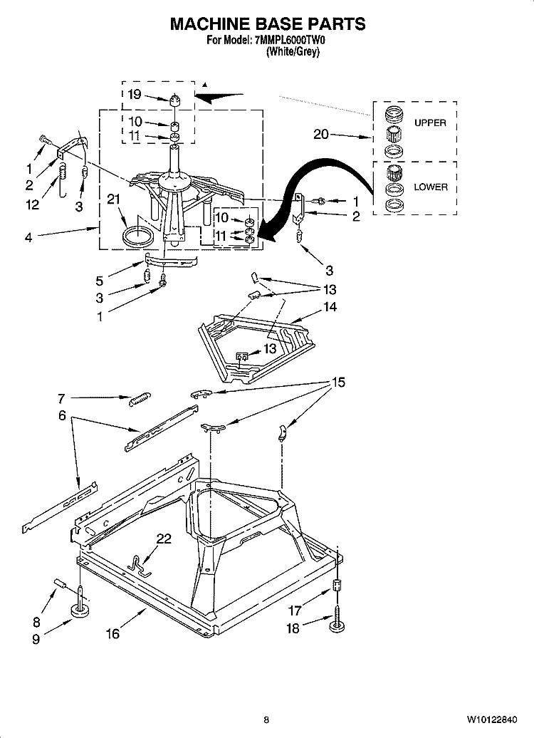 MACHINE BASE PARTS Diagram and Parts List for 7MMPL6000TW0  Maytag Washer