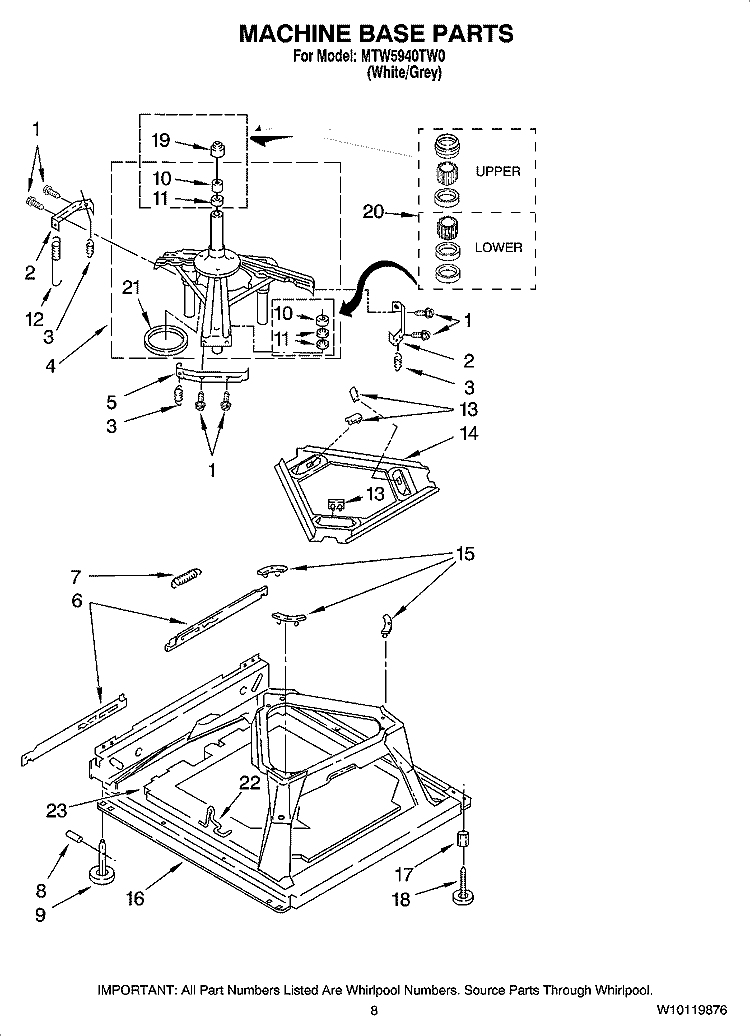 MACHINE BASE PARTS Diagram and Parts List for MTW5940TW0  Maytag Washer