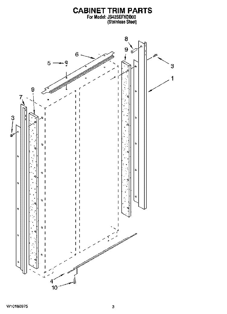 CABINET TRIM PARTS Diagram and Parts List for JS42SEFXDB00  Jenn-Air Refrigerator