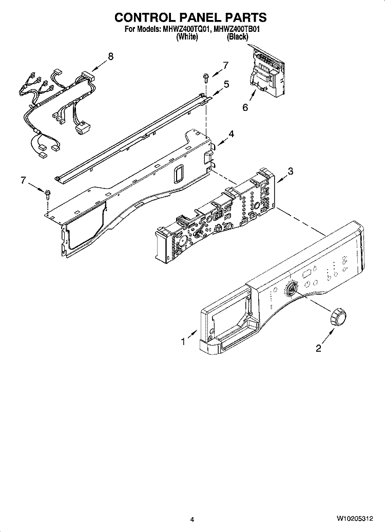 CONTROL PANEL PARTS Diagram and Parts List for MHWZ400TB01  Maytag Washer