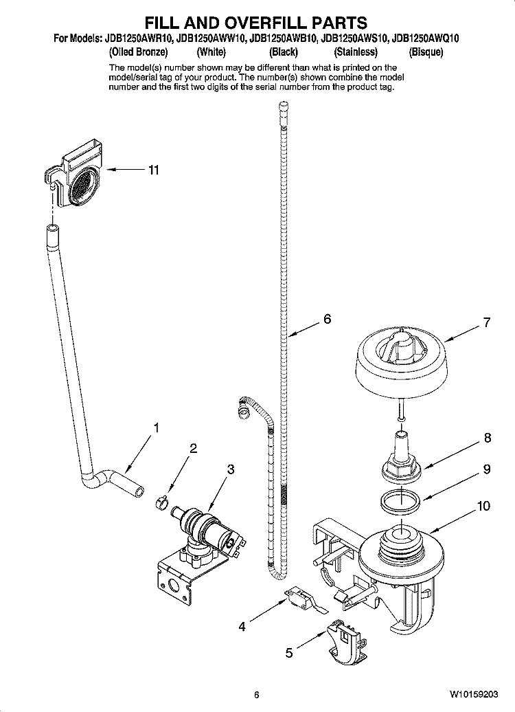 FILL AND OVERFILL PARTS Diagram and Parts List for JDB1250AWB10  Jenn-Air Dishwasher