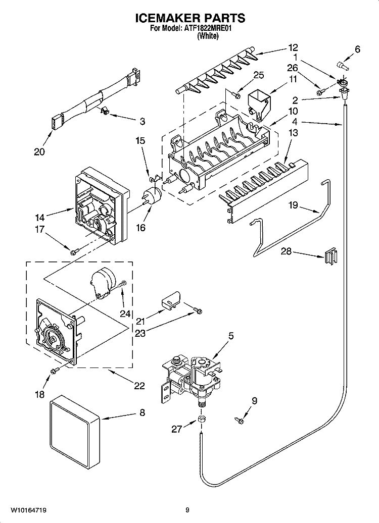 ICEMAKER PARTS Diagram and Parts List for ATF1822MRE01  Amana Refrigerator