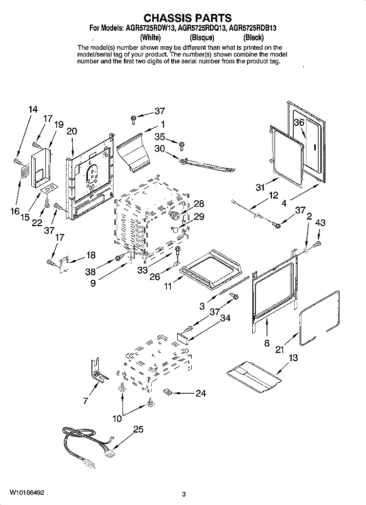 CHASSIS PARTS Diagram and Parts List for AGR5725RDB13  Amana Range
