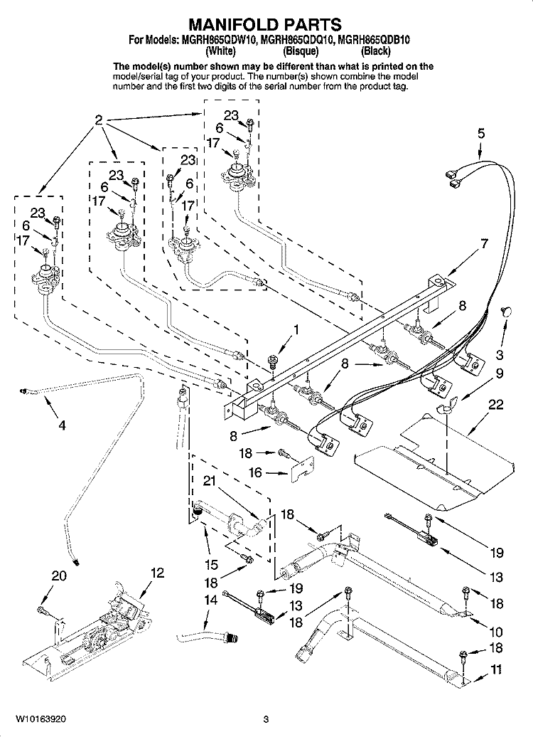 MANIFOLD PARTS Diagram and Parts List for MGRH865QDB10  Maytag Range