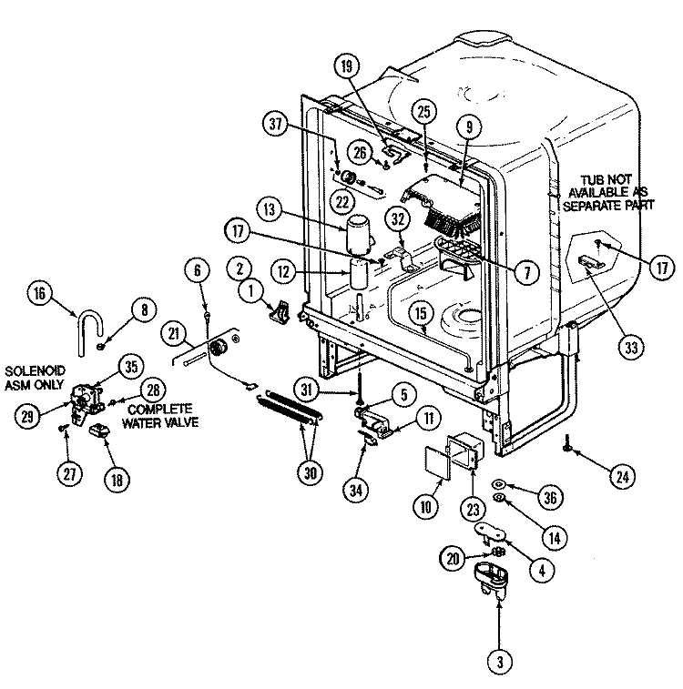 TUB Diagram and Parts List for DU55CN-55  Magic Chef Dishwasher