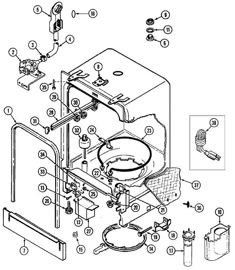 TUB Diagram and Parts List for DU4J  Magic Chef Dishwasher