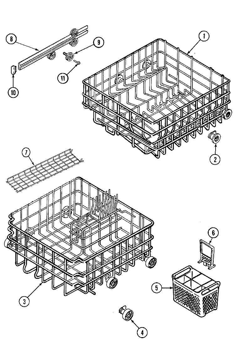 TRACK & RACK ASSEMBLY Diagram and Parts List for CDU8J  Crosley Dishwasher