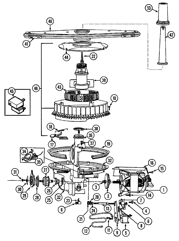 PUMP & MOTOR Diagram and Parts List for CDC5J  Crosley Dishwasher