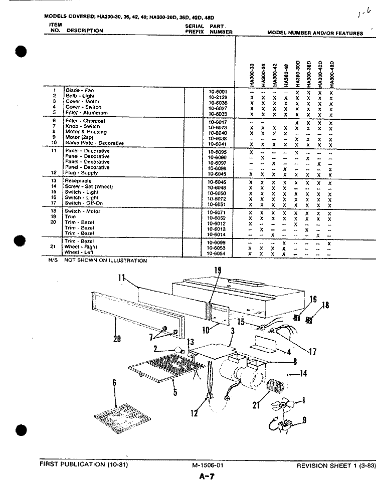VENT HOOD Diagram and Parts List for HA300-36  Magic Chef Range Hood