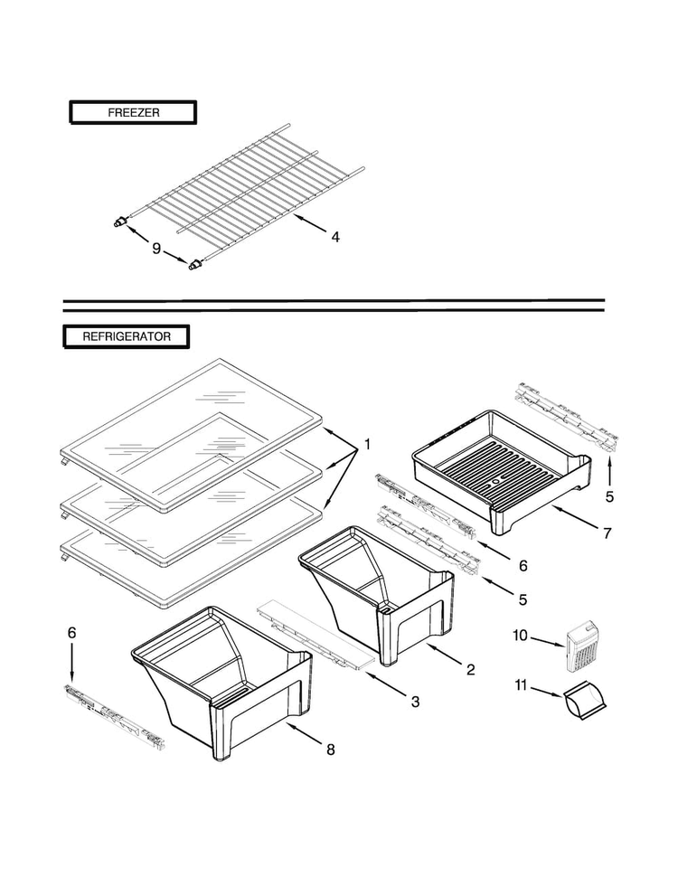 Shelf Parts Diagram and Parts List for M1BXXLZYM00  Maytag Refrigerator