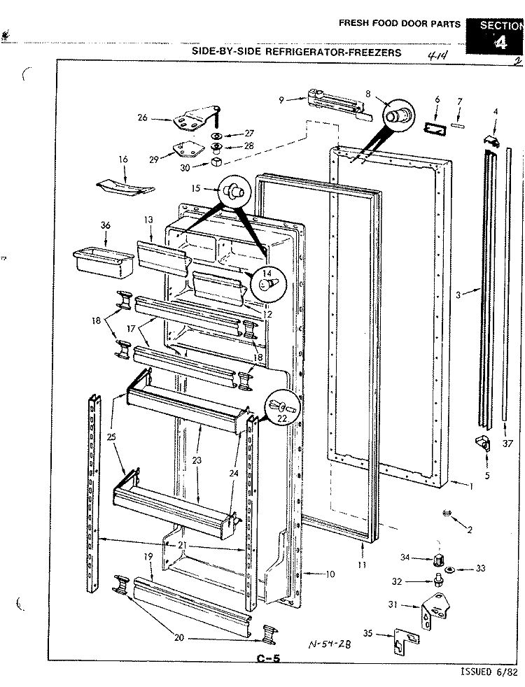 FRESH FOOD DOOR Diagram and Parts List for RND24AA-3A 2L49A Admiral Refrigerator