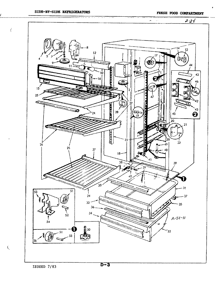 FRESH FOOD COMPARTMENT Diagram and Parts List for RND24AN-3A 3M54B Magic Chef Refrigerator