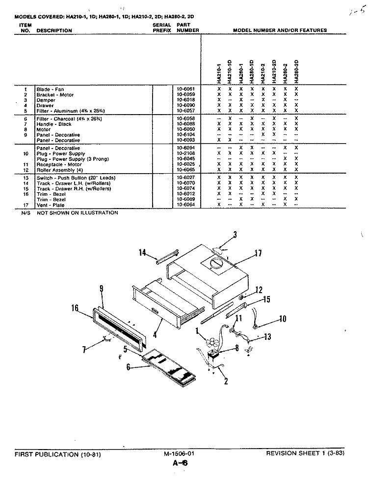 HOOD Diagram and Parts List for HA280-2  Magic Chef Range Hood
