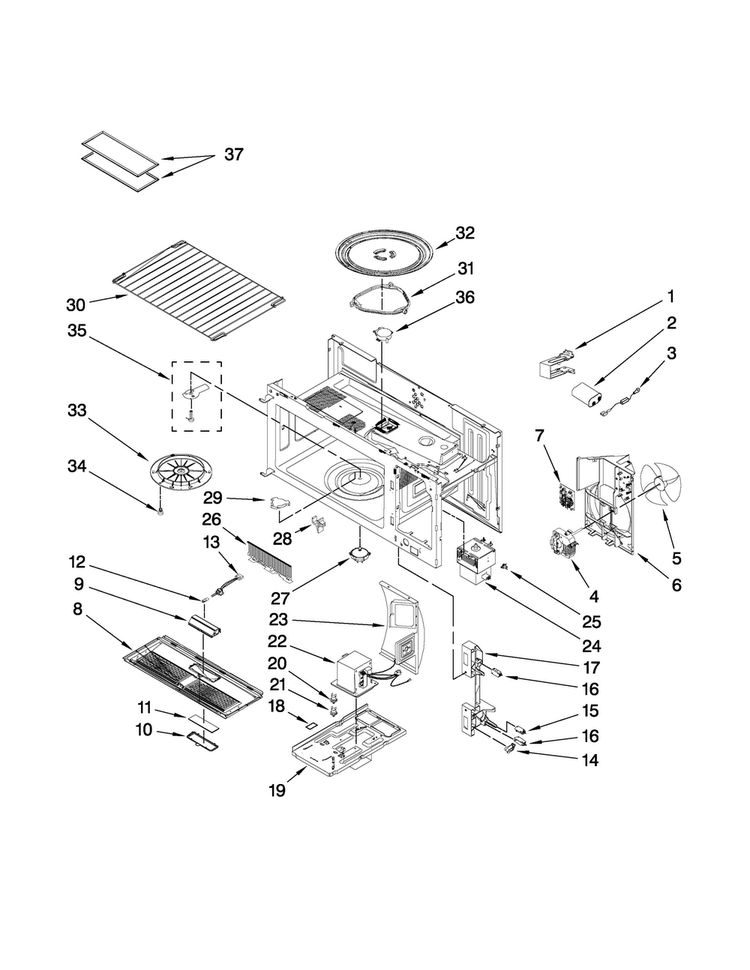 Interior And Ventilation Parts Diagram and Parts List for JMV8186AAS16  Jenn-Air Microwave