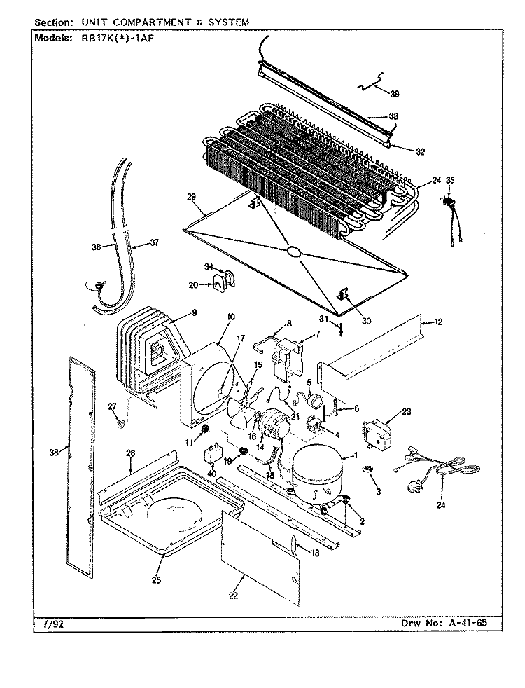 UNIT COMPARTMENT & SYSTEM Diagram and Parts List for RB17KN1AF BG26A Admiral Refrigerator