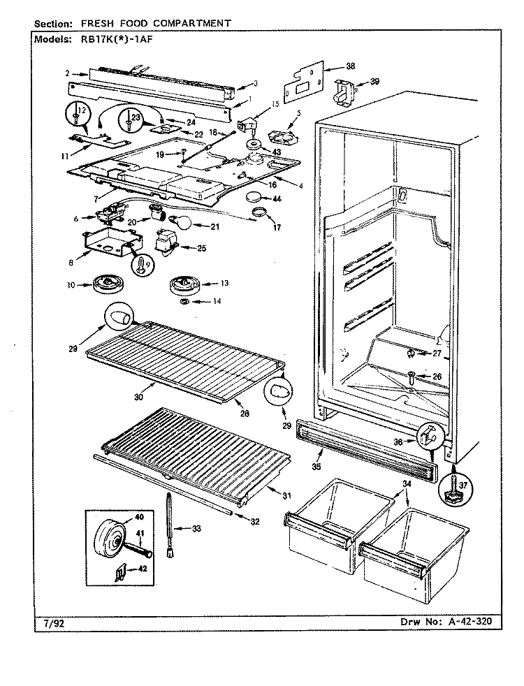 FRESH FOOD COMPARTMENT Diagram and Parts List for RB17KN1AF BG26A Admiral Refrigerator