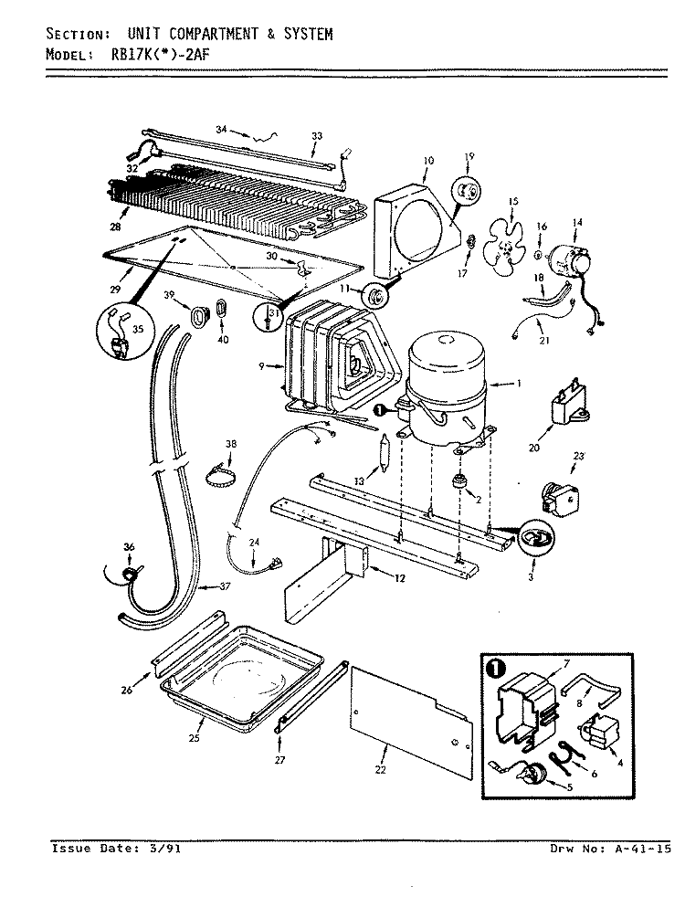 UNIT COMPARTMENT & SYSTEM Diagram and Parts List for RB17KN2AF BG36A Admiral Refrigerator