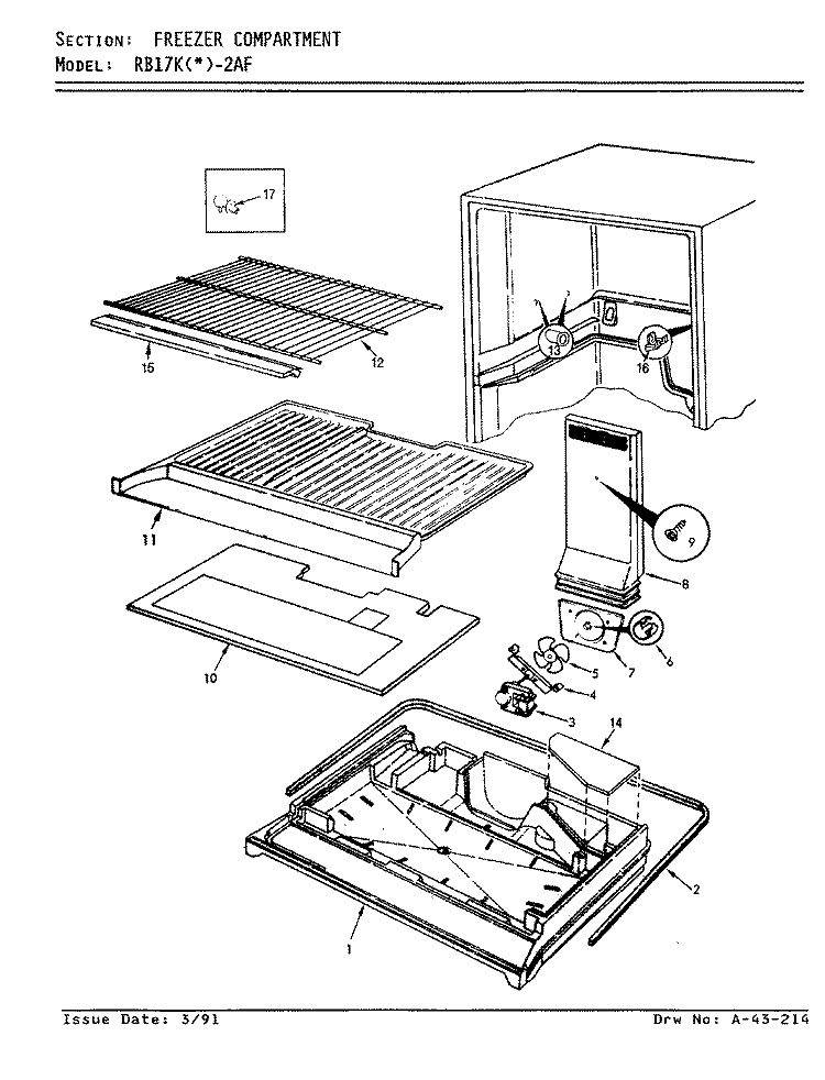 FREEZER COMPARTMENT Diagram and Parts List for RB17KN2AF BG36A Admiral Refrigerator