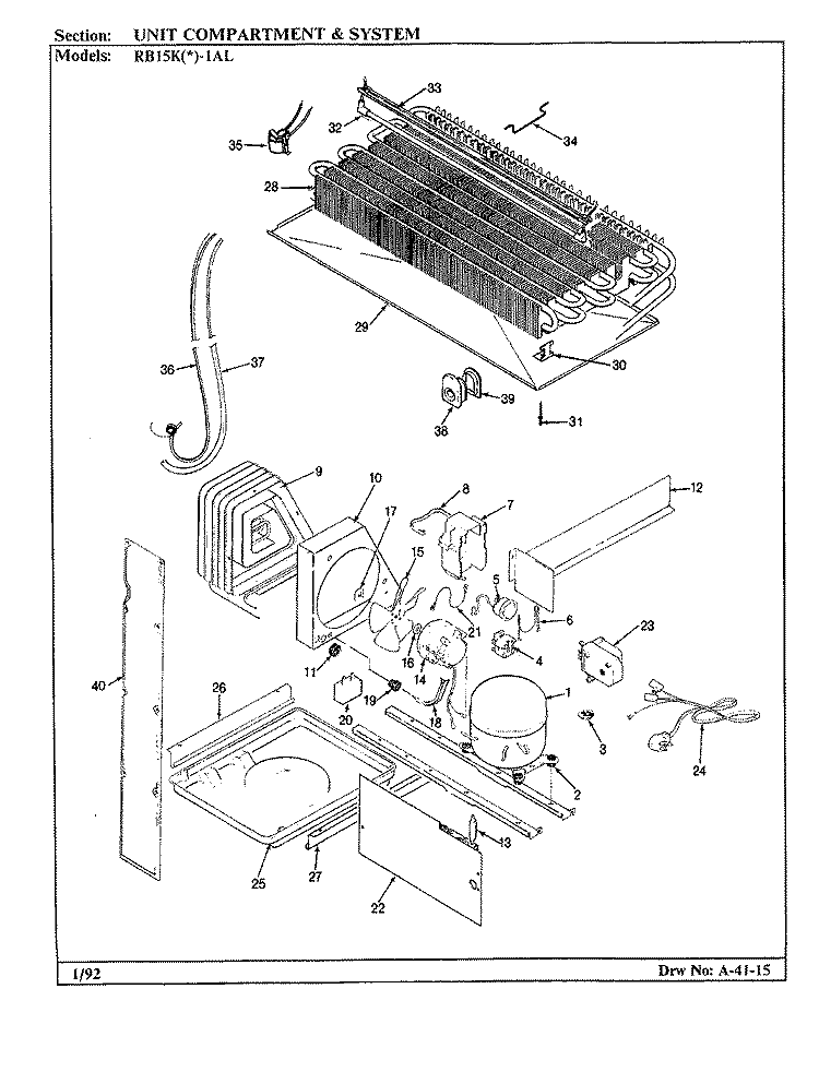 UNIT COMPARTMENT & SYSTEM Diagram and Parts List for RB15KA-1AL BG02A Admiral Refrigerator