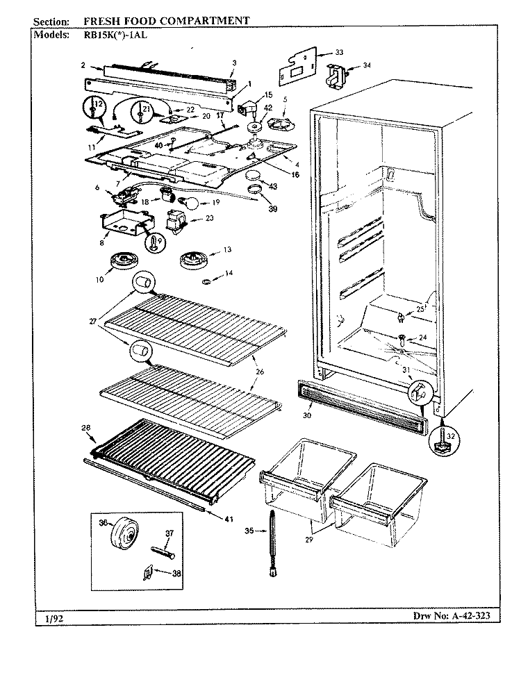 FRESH FOOD COMPARTMENT Diagram and Parts List for RB15KA-1AL BG02A Admiral Refrigerator