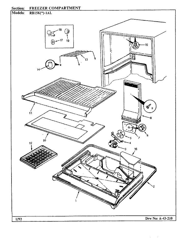 FREEZER COMPARTMENT Diagram and Parts List for RB15KA-1AL BG02A Admiral Refrigerator