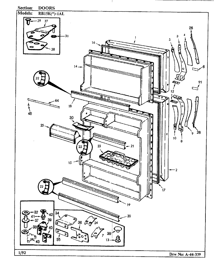 DOORS Diagram and Parts List for RB15KA-1AL BG02A Admiral Refrigerator