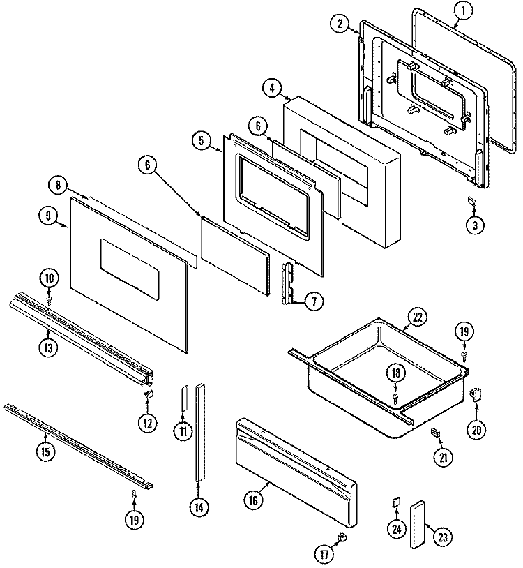 DOOR / DRAWER (VVx SER. PRE. 21) Diagram and Parts List for CE3878VVD  Crosley Range