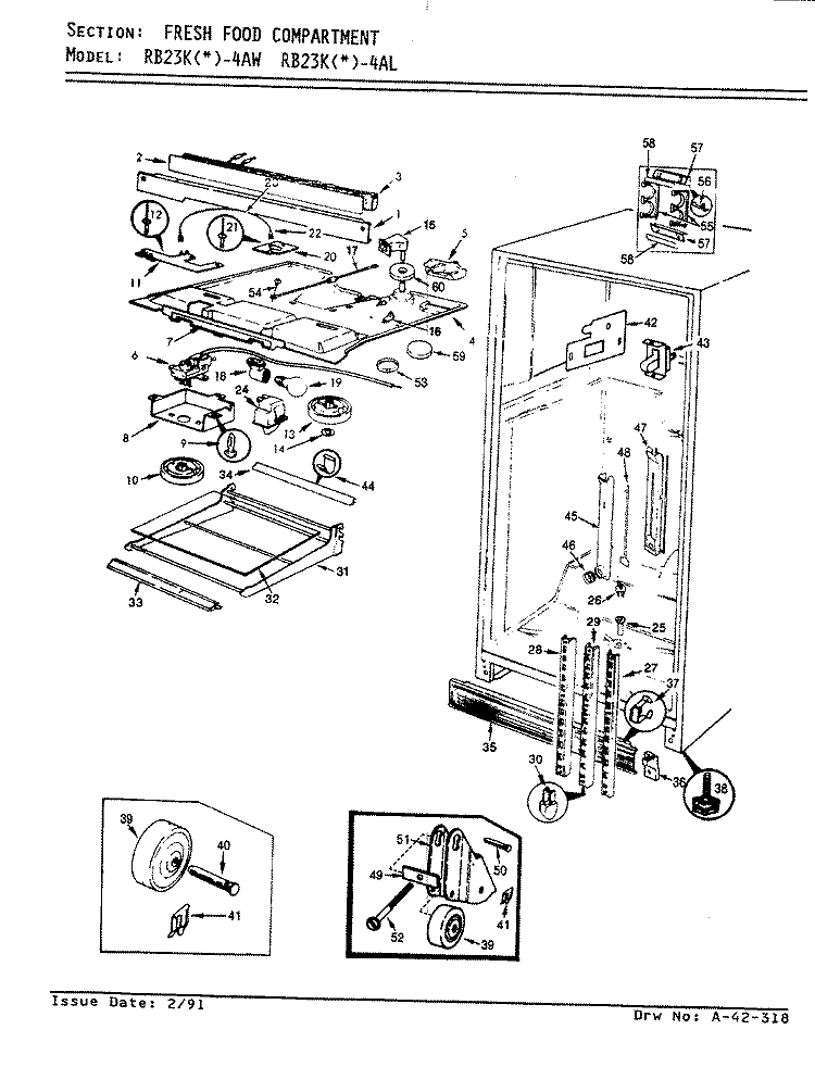 FRESH FOOD COMPARTMENT Diagram and Parts List for RB23KA-4AW BG97A Admiral Refrigerator