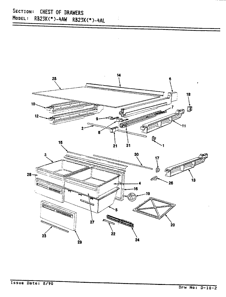 CHEST OF DRAWERS Diagram and Parts List for RB23KA-4AW BG97A Admiral Refrigerator
