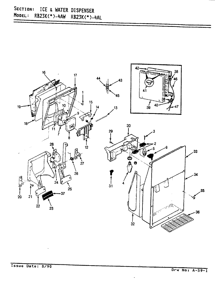 ICE & WATER DISPENSER Diagram and Parts List for RB23KA-4AW BG97A Admiral Refrigerator