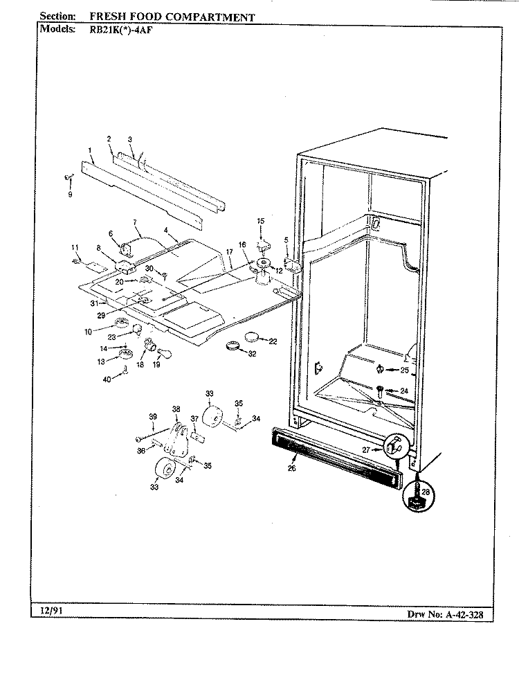 FRESH FOOD COMPARTMENT Diagram and Parts List for RB21KA4AF BG75B Magic Chef Refrigerator
