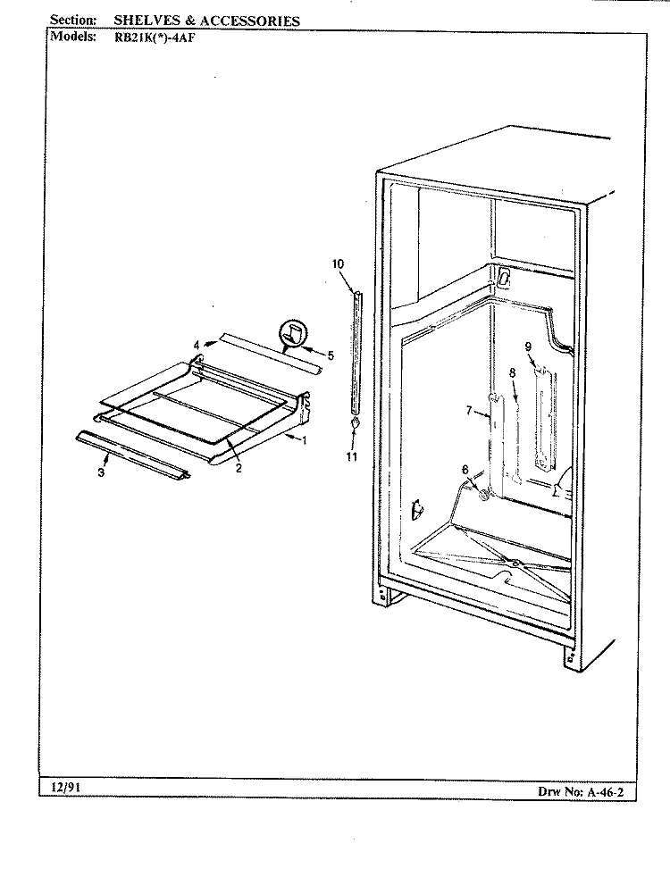 SHELVES & ACCESSORIES Diagram and Parts List for RB21KA4AF BG75B Magic Chef Refrigerator