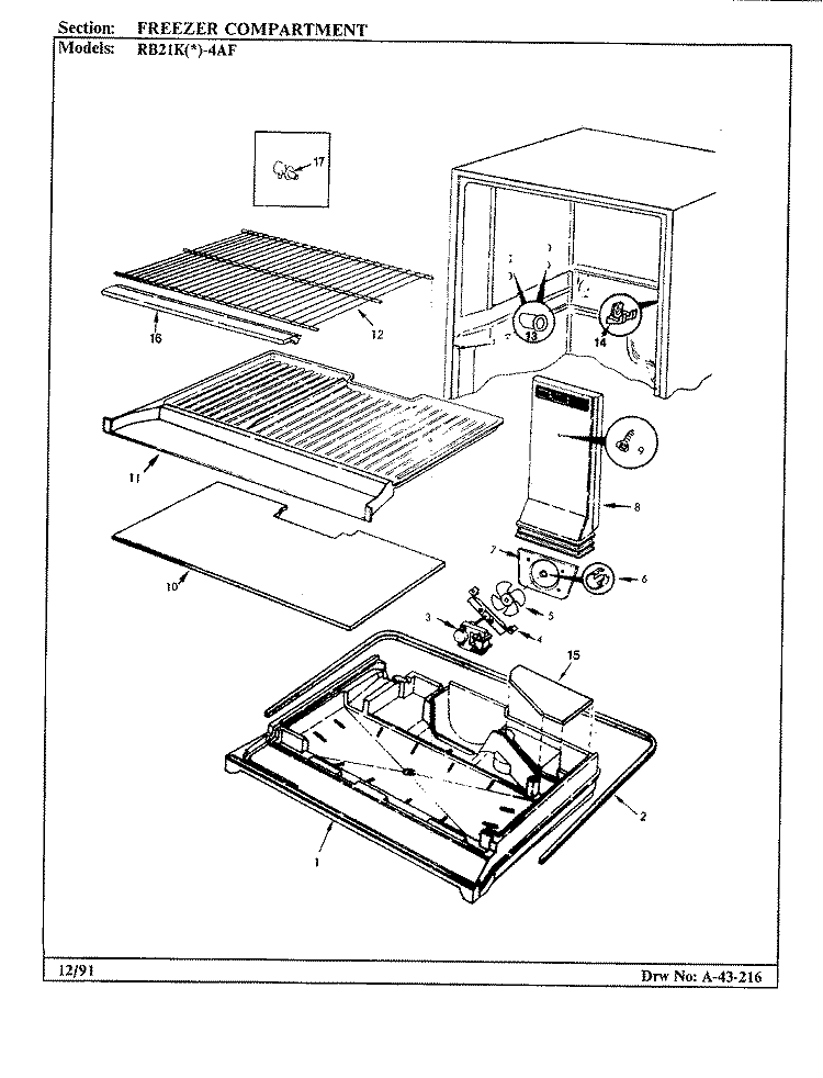 FREEZER COMPARTMENT Diagram and Parts List for RB21KA4AF BG75B Magic Chef Refrigerator