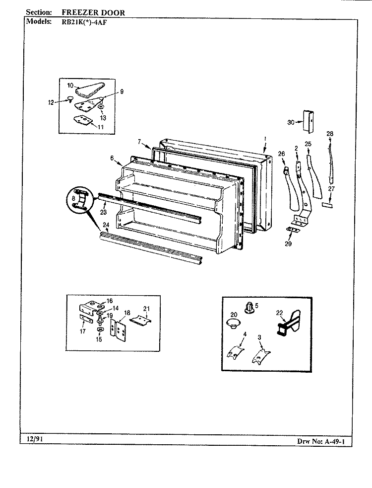 FREEZER DOOR Diagram and Parts List for RB21KA4AF BG75B Magic Chef Refrigerator