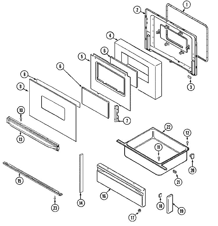 DOOR / DRAWER (SER. PRE. 21) Diagram and Parts List for 3862VVV  Magic Chef Range