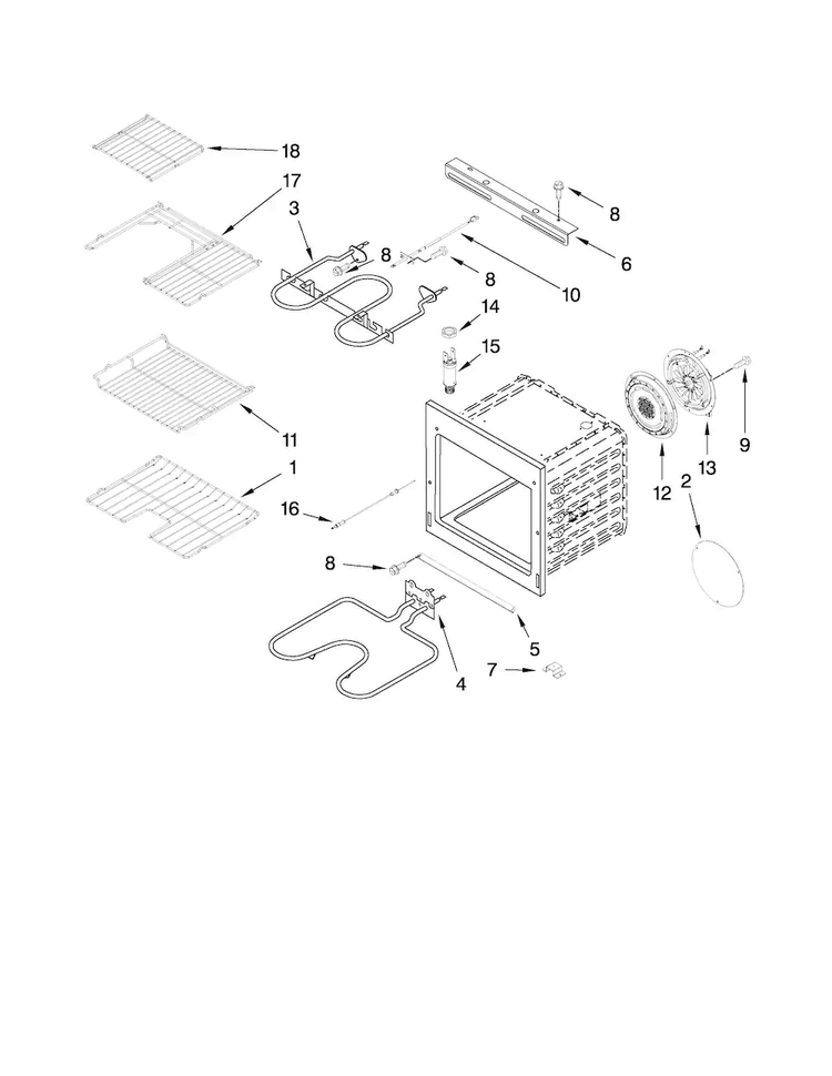 Internal Oven Parts Diagram and Parts List for JJW9630DDB32  Jenn-Air Wall Oven