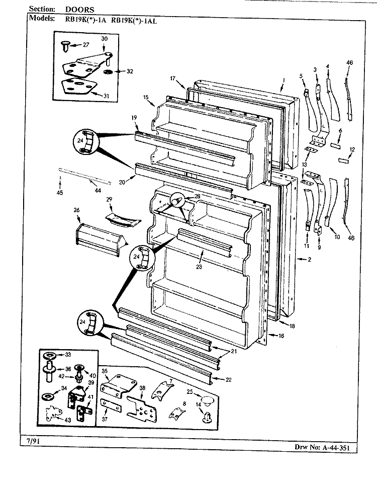 DOORS Diagram and Parts List for RB19KA-1A AG51B Admiral Refrigerator