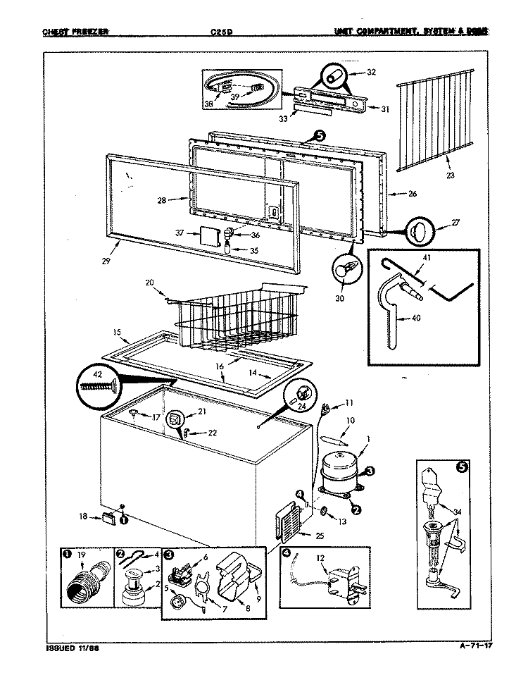 UNIT COMPARTMENT & SYSTEM, DOOR Diagram and Parts List for C25D 8H011 Maytag Freezer