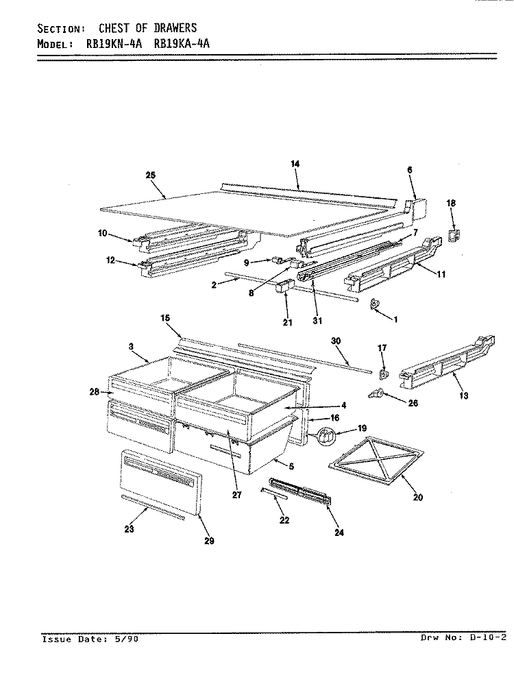 CHEST OF DRAWERS Diagram and Parts List for RB19KN-4A AG64A Magic Chef Refrigerator