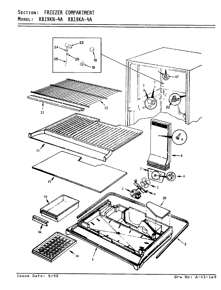 FREEZER COMPARTMENT Diagram and Parts List for RB19KN-4A AG64A Magic Chef Refrigerator