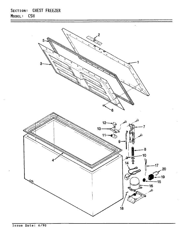 CHEST FREEZER Diagram and Parts List for C5H V5Z6A0 Crosley Freezer