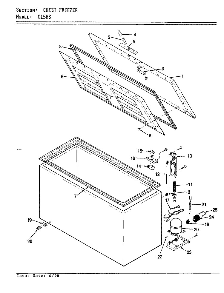 CHEST FREEZER Diagram and Parts List for C15HS V5ZUL0 Crosley Freezer