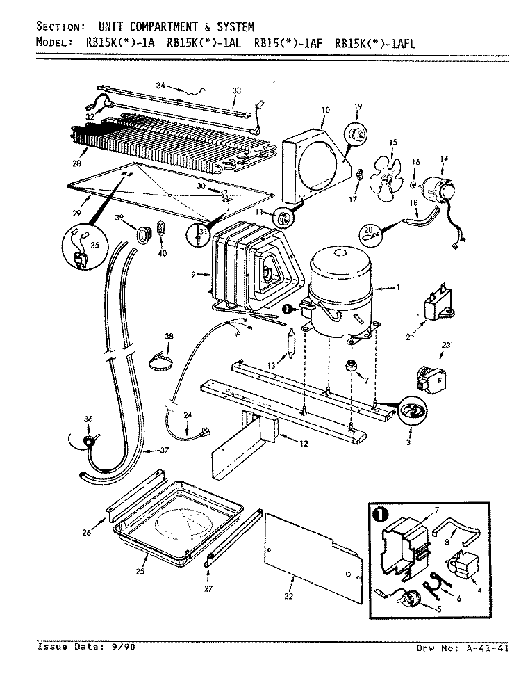 UNIT COMPARTMENT & SYSTEM Diagram and Parts List for RB15KA-1A AG01A Admiral Refrigerator