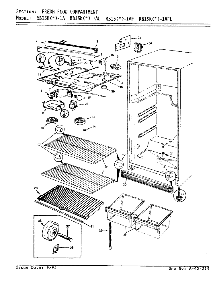 FRESH FOOD COMPARTMENT Diagram and Parts List for RB15KA-1A AG01A Admiral Refrigerator