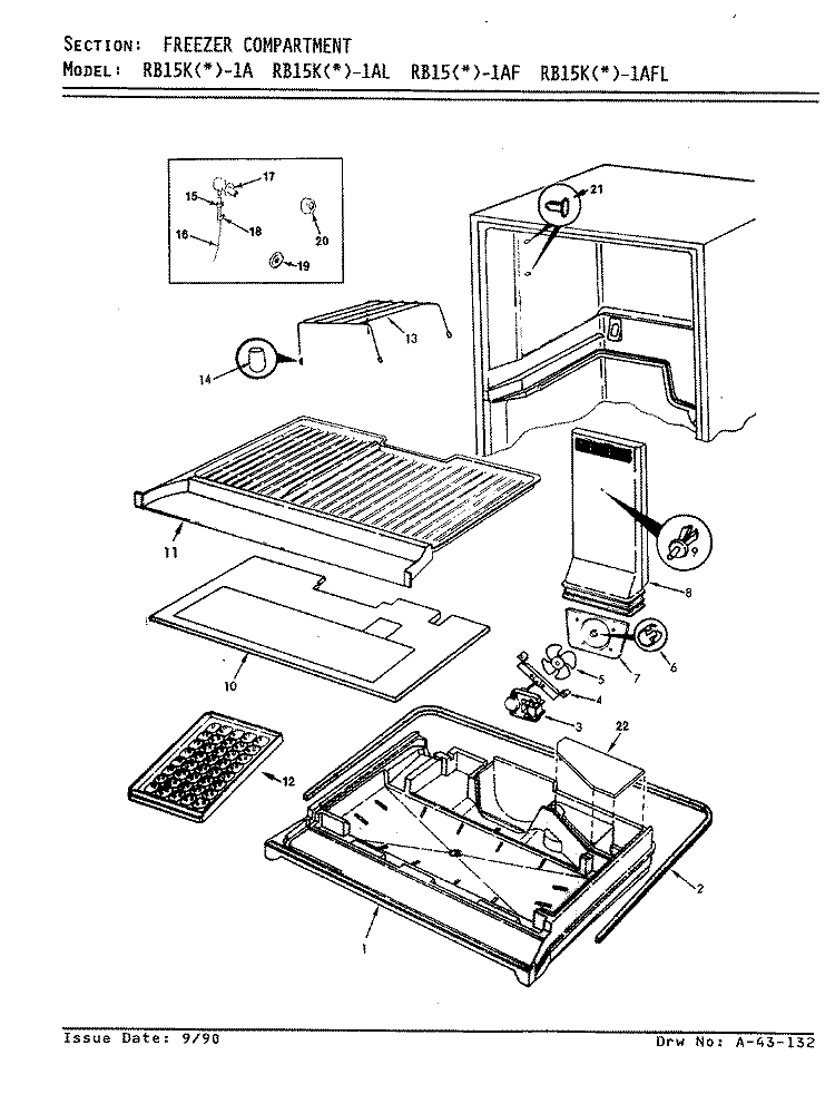 FREEZER COMPARTMENT Diagram and Parts List for RB15KA-1A AG01A Admiral Refrigerator