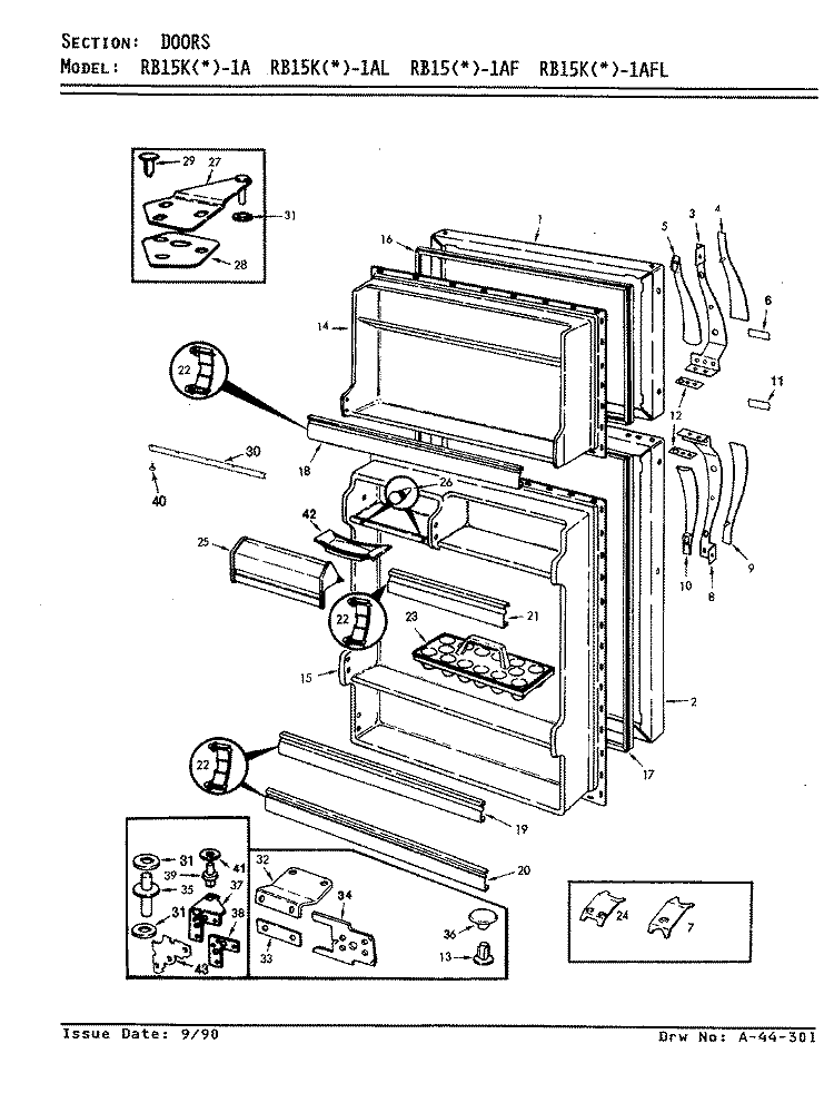 DOORS Diagram and Parts List for RB15KA-1A AG01A Admiral Refrigerator